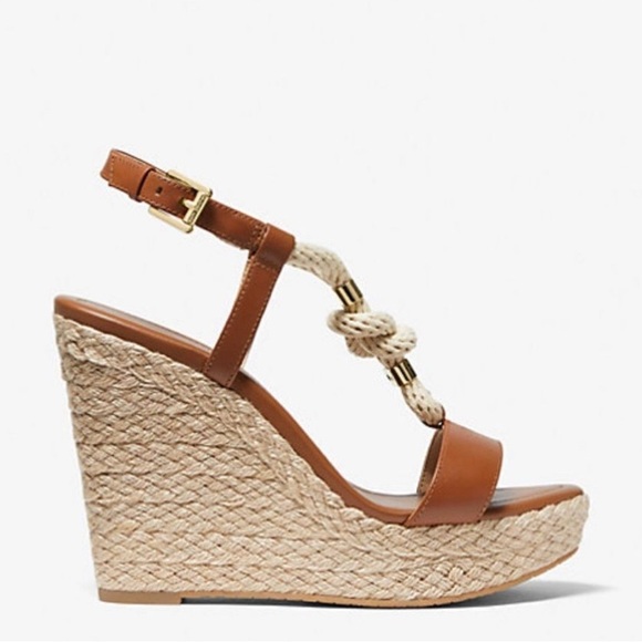 Michael Kors Holly Sandals Women's Size 6M Brown Rope Trim Wedge Heel - Picture 2 of 15